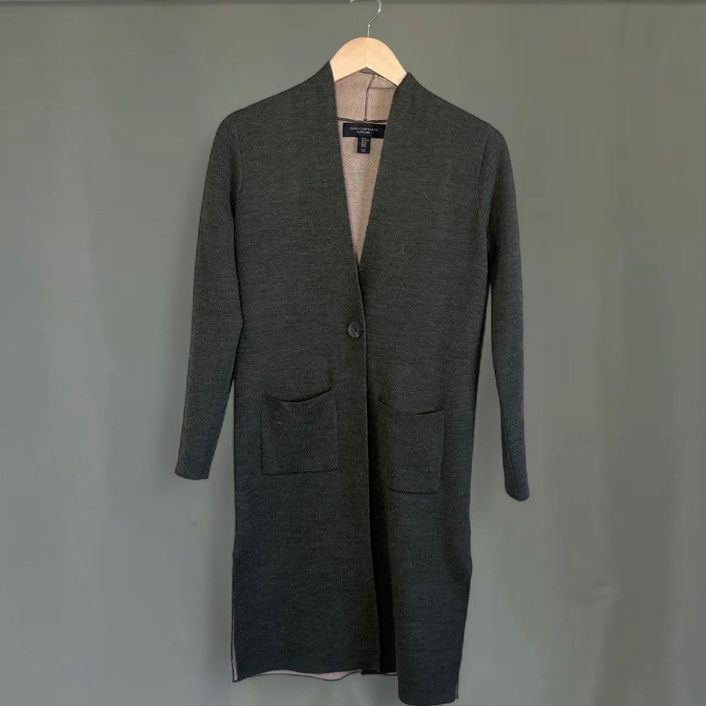 Paul Costelloe Wool‎ Long Knit Cardigan Sweater Duster Charcoal XS